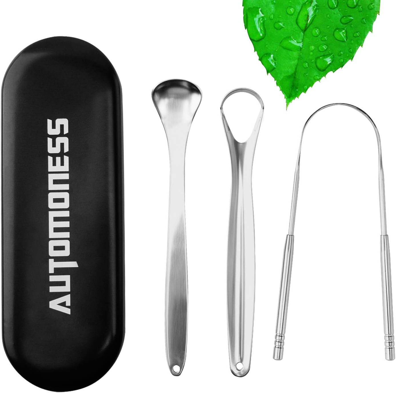 Tongue Scraper Cleaner, Automoness 3 pcs Stainless Steel Metal Tongue Scraper with Carrying Case, Fresh Breath Rustproof Oral Tongue Cleaner for Adults