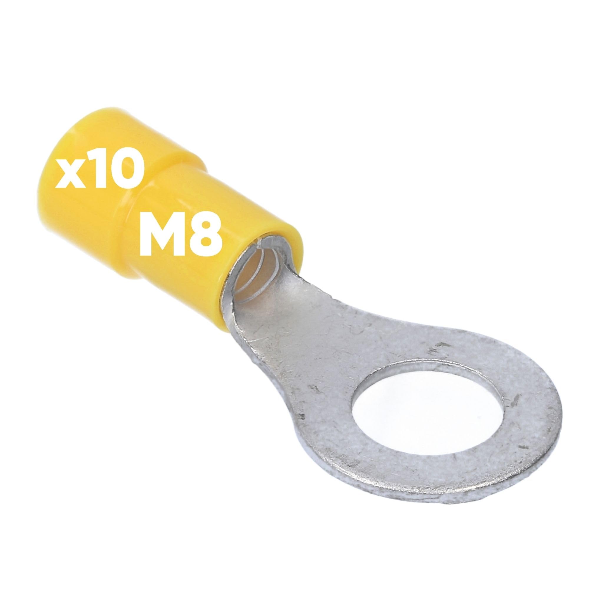 Kalitec Yellow Copper M8 Ring Terminal 4-6 mm², Partially Insulated, PVC Collar, Cable Lug, Connector, Protects Electrical