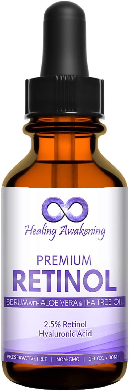 Healing Awakening Retinol Serum with Hyaluronic Acid, Aloe Vera, Vitamin E - Boost Collagen Production, Reduce Wrinkles, Fine Lines, Even Skin Tone, Age Spots, Sun Spots (1oz)