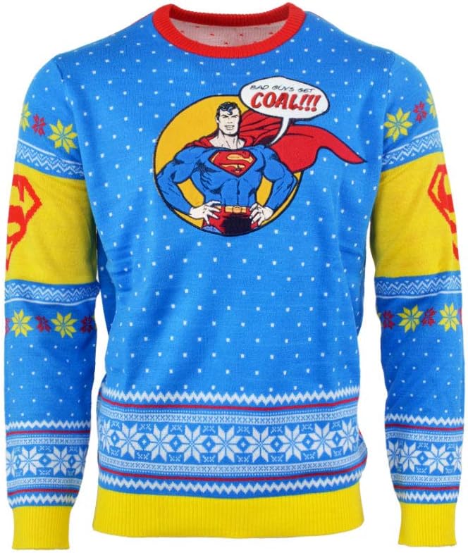 Official Superman Christmas Jumpers for Men Or Women – Ugly Novelty Gifts Xmas Jumper – DC Comics Unisex Knitted Sweater Design - Officially Licensed Geek Christmas Jumper