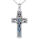 YFN Celtic Cross Necklace Sterling Silver Religious Cross Pendant Abalone Shell Cross Jewelry Christian Gift for Women Men