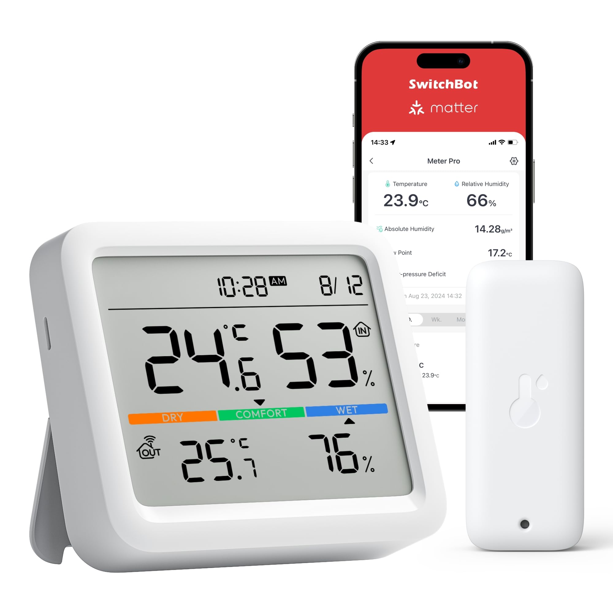 SwitchBot Weather Stations with Outdoor Sensor Wireless for Home, Temperature Humidity Monitor with Alert, Date and Weather Forecast(Hub Reuiqred), Free Data Storage and Export