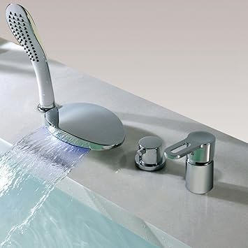 BFTAPS Badarmatur mit LED Licht Wannenrandarmatur 4-Loch-Badewanne