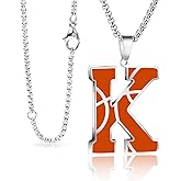 LYNNON Basketball Initial Necklace for Men A-Z Letter Stainless Steel Charm Pandant 20+2 Inches Chain, Basketball Gifts for Youth Coach Players