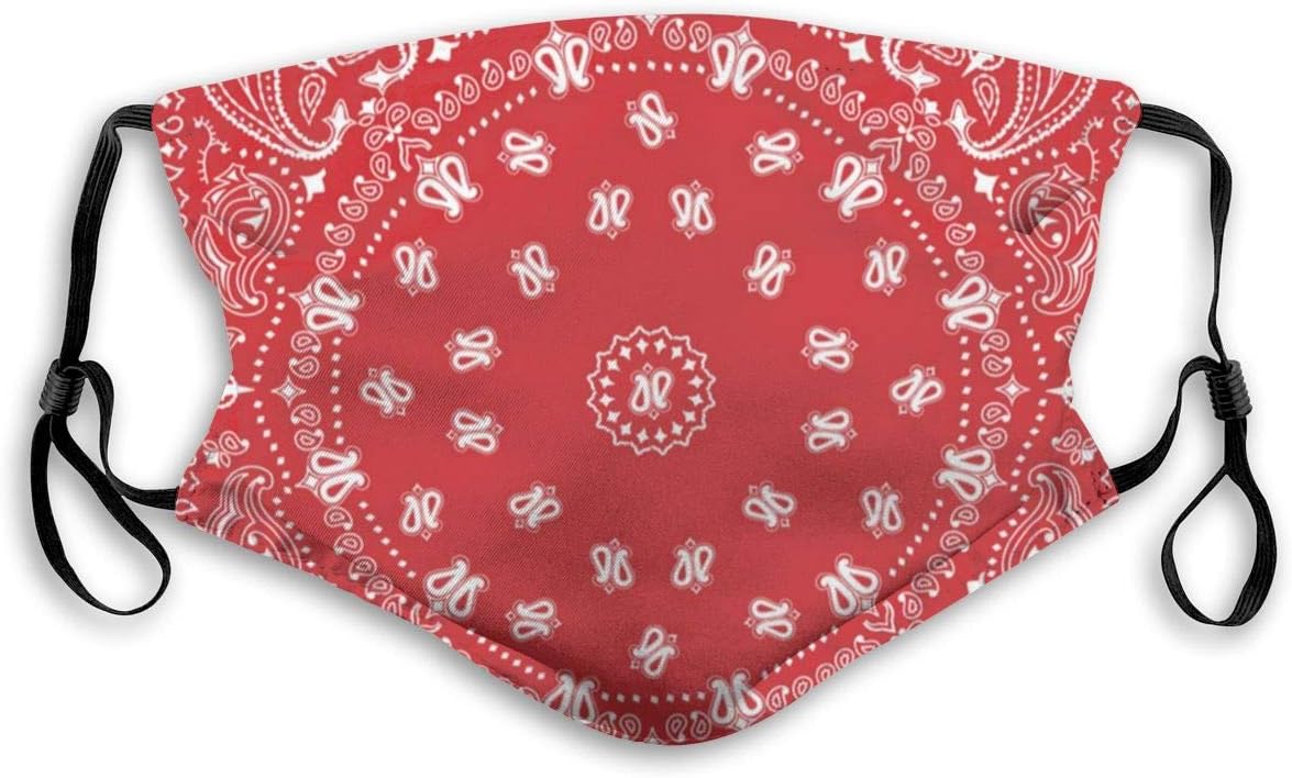 Red Bandana Pattern Washable And Reusable Mouth Mask With Replaceable Activated Carbon Filter Mask Warm Windproof Face Mask