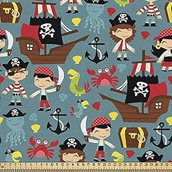 Ambesonne Pirates Fabric by The Yard, Pattern of