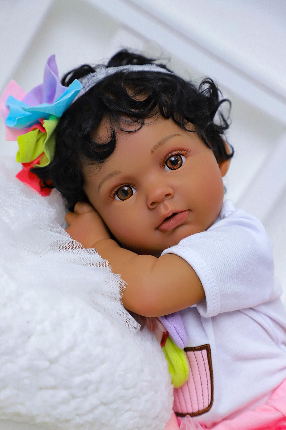 Photo 1 of SCOM Realistic Reborn Baby Doll - 20 Inch Real Life Black Doll Girl, Lifelike African American Baby with Full Body Vinyl, Weighted Newborn Brown Hispanic Dolls for Ages 3 4 5 6 + Gift
