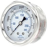 Liquid Filled Center Back Mount Pressure Gauge with 2.5" Dial, 0-4000 PSI, 1/4" Male NPT Connection, Stainless Steel CASE and