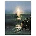 KWAY Ivan Aivazovsky Prints - Jesus Walks on Water Picture - Give Me Your Hand Painting - God Jesus Poster Religious Wall Decor for Church Office Bedroom Unframed (12x16in/30x40cm)