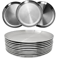 CAMBUY Stainless Steel Plates 9 inch 304 Metal Lightweight Unbreakable Dinner Dishes Plates Set Non-Toxin Dishwasher Safe BPA