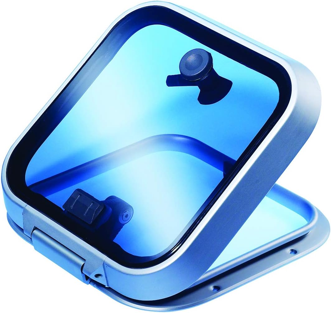 LewmarFlat Base Ocean Boat Hatch - Size 70, Corrosion-Resistant Anodized Aluminum Frame, CE-Certified, Lockable Handle, Friction Levers Open in All Positions Up to 90 Degrees