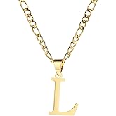 kelistom Gold Initial Necklace for Women Men 14K Gold Silver Tone Stainless Steel Letters Figaro Chain Necklace, Capital Monogram Necklace Alphabets from A-Z