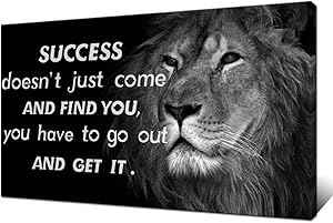 Artsbay Lion Canvas Wall Art Animal Painting Picture Motivational Success Quote Poster Print Black and White African Wildlife Artwork Print Framed for Office Living Room Decoration