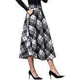 Womens Long Wool Plaid Skirts Aline High Waisted Warm Winter Skirts