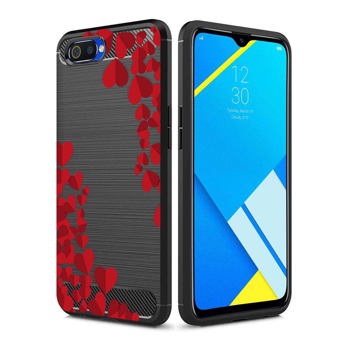 Fashionury Heart Designer Realme C2 Silicon Rubber Printed Back Cover Case for Oppo Realme C2