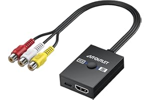 AUTOUTLET RCA to HDMI Converter, 1080P AV to HDMI Converter, 16:9/4:3 Conversion Mini Composite CVBS Audio Video Adapter Supp