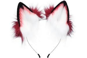 HAOAN Handmade Cat Fox Fur Ears Hairhoop Headwear Anime Fancy Dress Party Cosplay Halloween Costume Headband Hairband Wine
