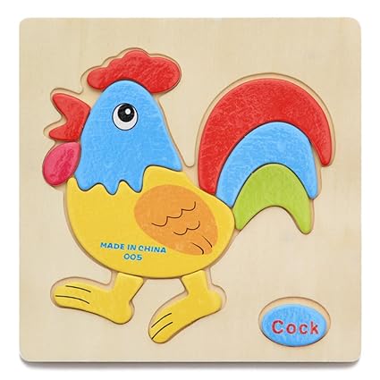 Alician Toy Children Cartoon Wooden Intelligence Jigsaw Puzzle Toy Animal Transportation Cognize Hands Grip Toy Cock