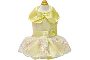 MaruPet Elegant Princess Lace Flower Fairym Dress Silky Tutu with Bowknot for Small, Extra Small Dog Teddy, Pug, Chihuahua, Shih Tzu, Yorkshire Terriers Yellow M