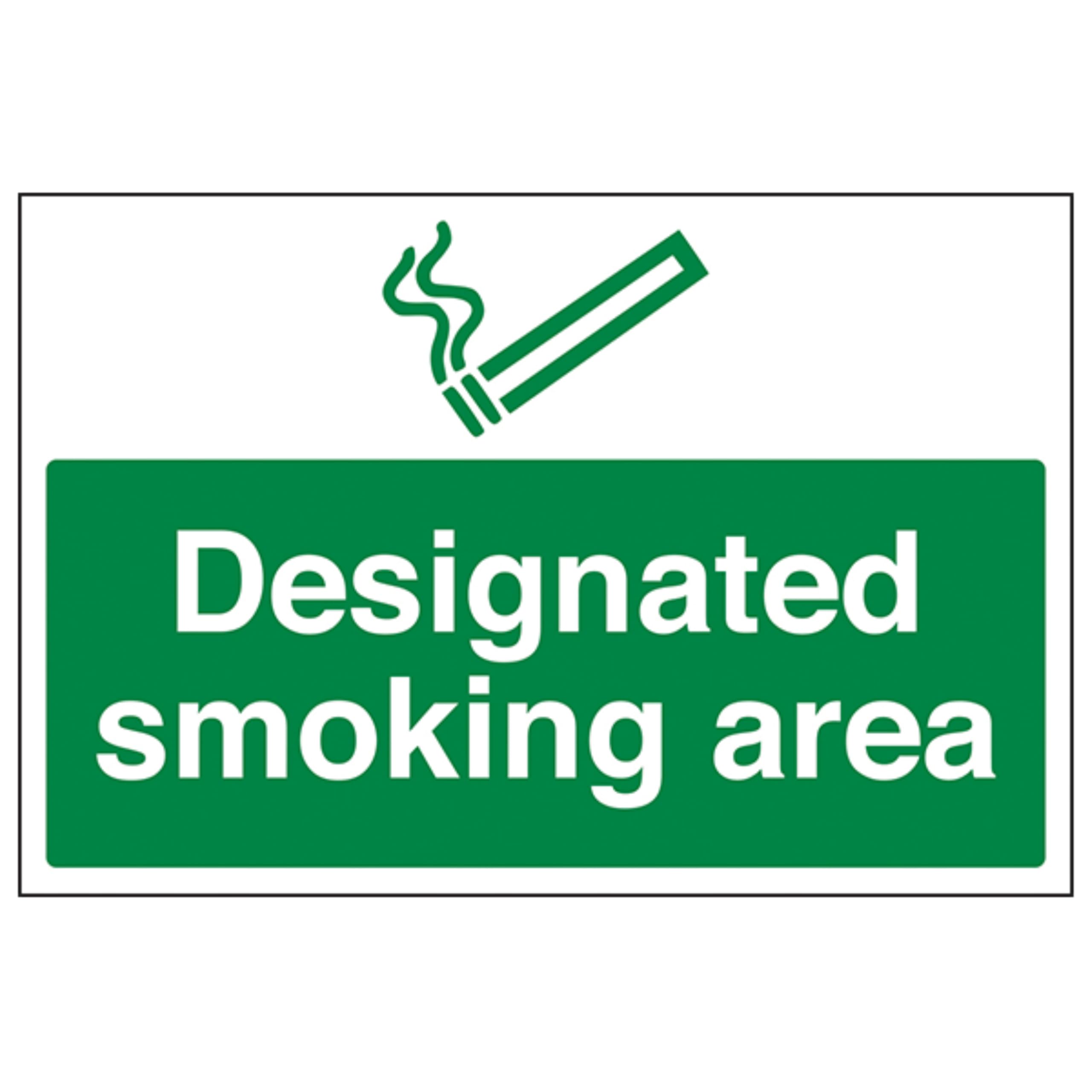 V Safety 57041BA-R Designated Smoking Area Prohibition Sign - Landscape - 300mm x 200mm - 1mm Rigid Plastic, Green — image 1
