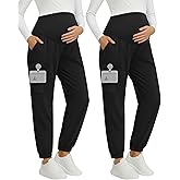 Oakgarden 2 Pack Women's Maternity Scrub Pants with 6 Pockets Maternity Joggers Pregnancy Stretchy Soft Workwear Bottoms