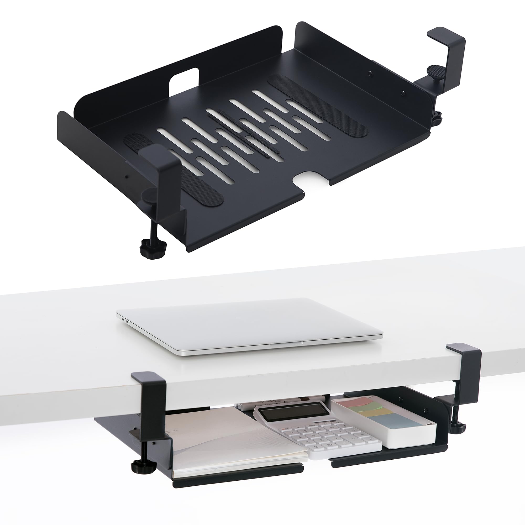 Photo 1 of AirTaxiing Clamp on Under Desk Shelf Drawer Storage of Workspace Organizers Desktop Storage Table Extender Standing Desk Accessories for Office Home