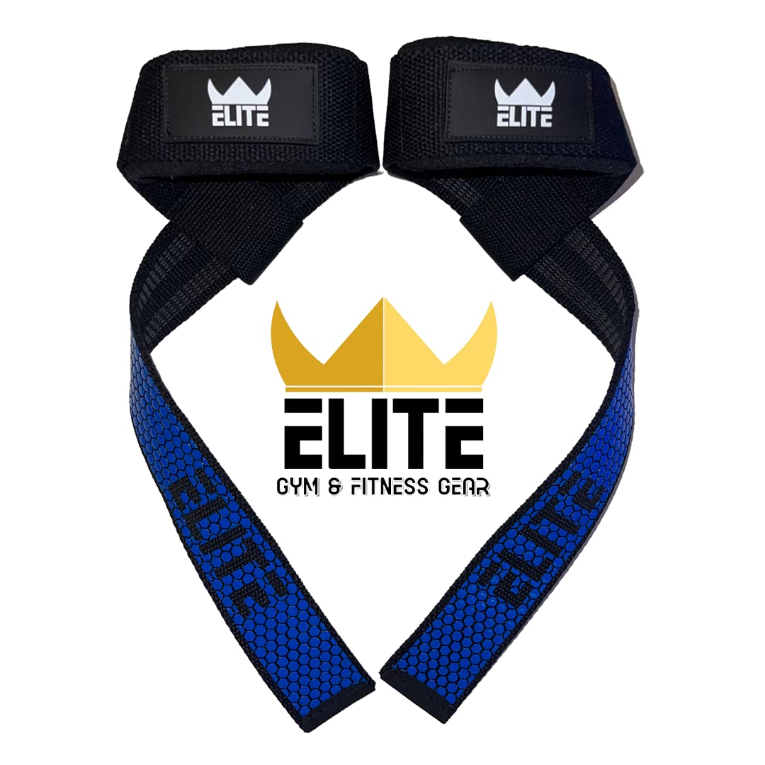 ELITE Lifting Wrist Straps with Non-Slip Flex Gel Grip - Weightlifting, Bodybuilding, Powerlifting, Strength Training, Deadlifts - Padded Neoprene 24-inch Woven - Gym & Fitness Gear – Blue