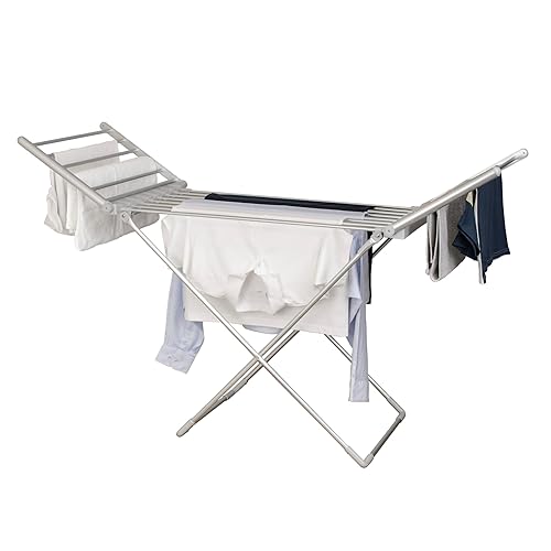 Status 230W Heated Winged Clothes Airer, Foldable Aluminium Electric Drying Rack with 20 Rails and 94cm Wingspan, Low-Energy Indoor Laundry Dryer Stand, Silver (AHCA-230W1PKB)