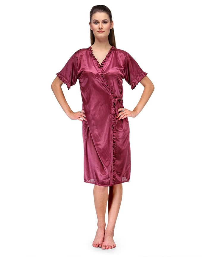 Fashigo Women's Wine Satin Nighty (Free Size): Amazon.in: Clothing & Accessories