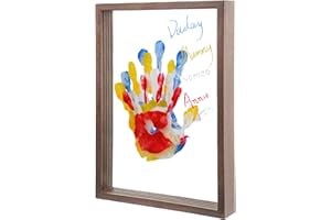 MLDWRONGYAOZ Family Handprint Frame Kit for 4 with 12 Colors &12 Pens,Fun DIY Craft Art Print Handprint Keepsake, Family Gifts for Christmas Mother's Father's Day Birthday Anniversary,Grandparent (Brown)