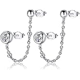 CHIC & ARTSY 925 Sterling Silver Bar,CZ,Ball,Chain Stud Earrings Created Opal,Moonstone,Turquoise Chain Earrings for Women