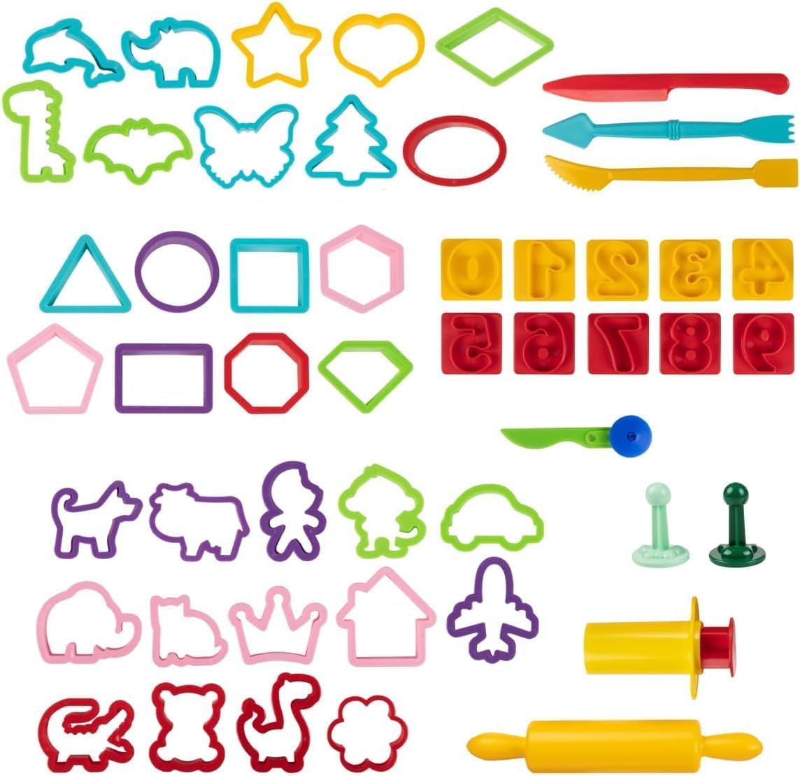 Genio Kids Big Modelling Clay & Dough Accessories Set 50 Pieces - Shapes, Tools and Cutters, Plasticine Moulds, Air Dry Clay Tools for Children 3+, Kids' Creative Play & Arts and Crafts Set XXL