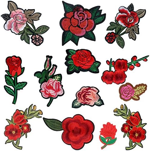 Yaafee 13pcs patch embroidered clothing, DIY cloth Rose Patch Embroidered Crafts, Women's Vest Appliques Applique Sequin Decoration Patches DIY Decor, Jeans, Clothing, Assorted Colors and shapes