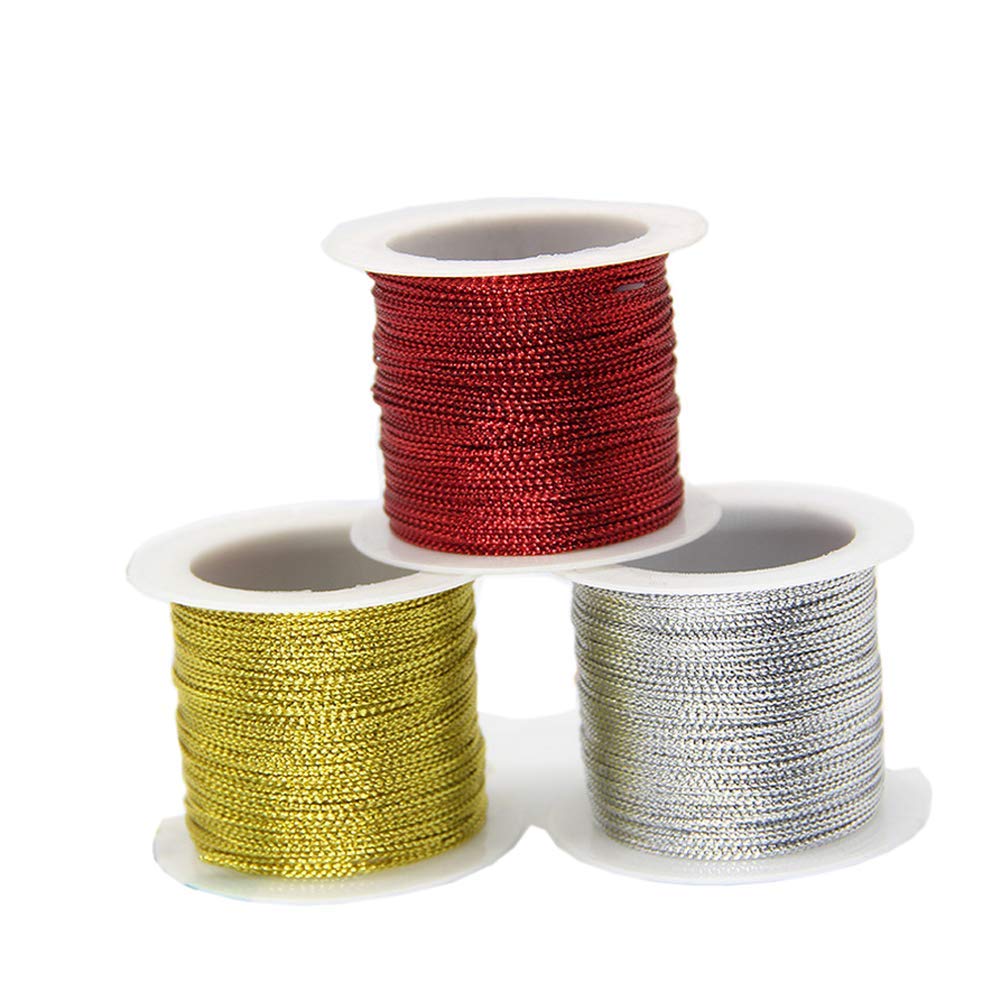 Photo 1 of **SEE NOTES**3 Rolls 196.8 Ft Tinsel String Craft Making Cord Non Stretch Jewelry Making Gift Wrap Ribbon Metallic Cord Packaging Rope (65.6 Ft per roll)