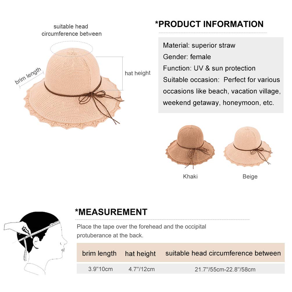 VBIGER Capeline de Paille Femme Chapeau de Soleil Pliable à Bord Large Fille Casquette Visière Anti-UV pour Plage Voyage Vacances