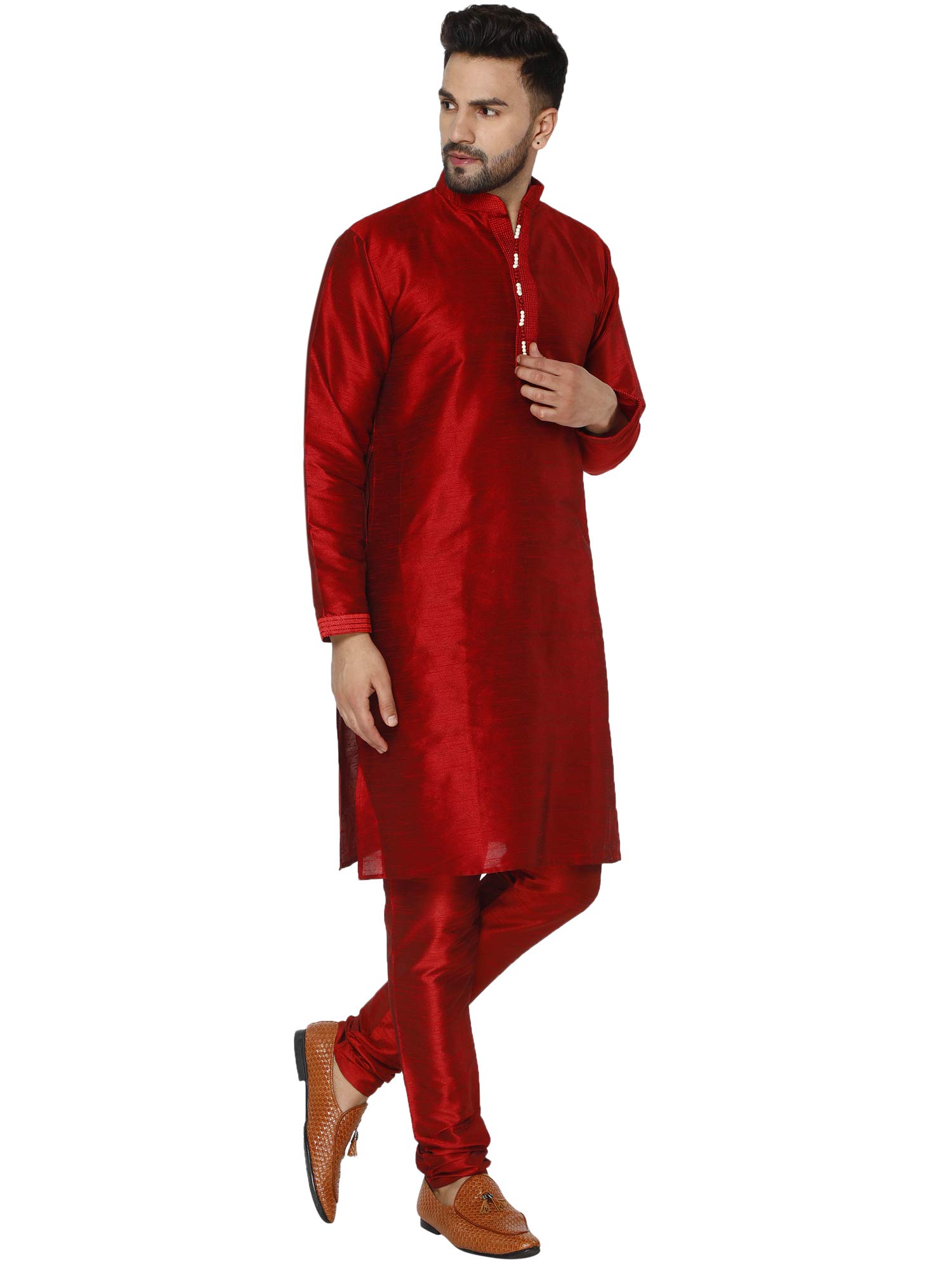 SKAVIJ Men's Art Silk Kurta Pajama Indian