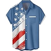 WHO IN SHOP Men's 4th of July American Flag Patriotic Shirts Short Sleeve Button Up USA Memorial Day Shirts