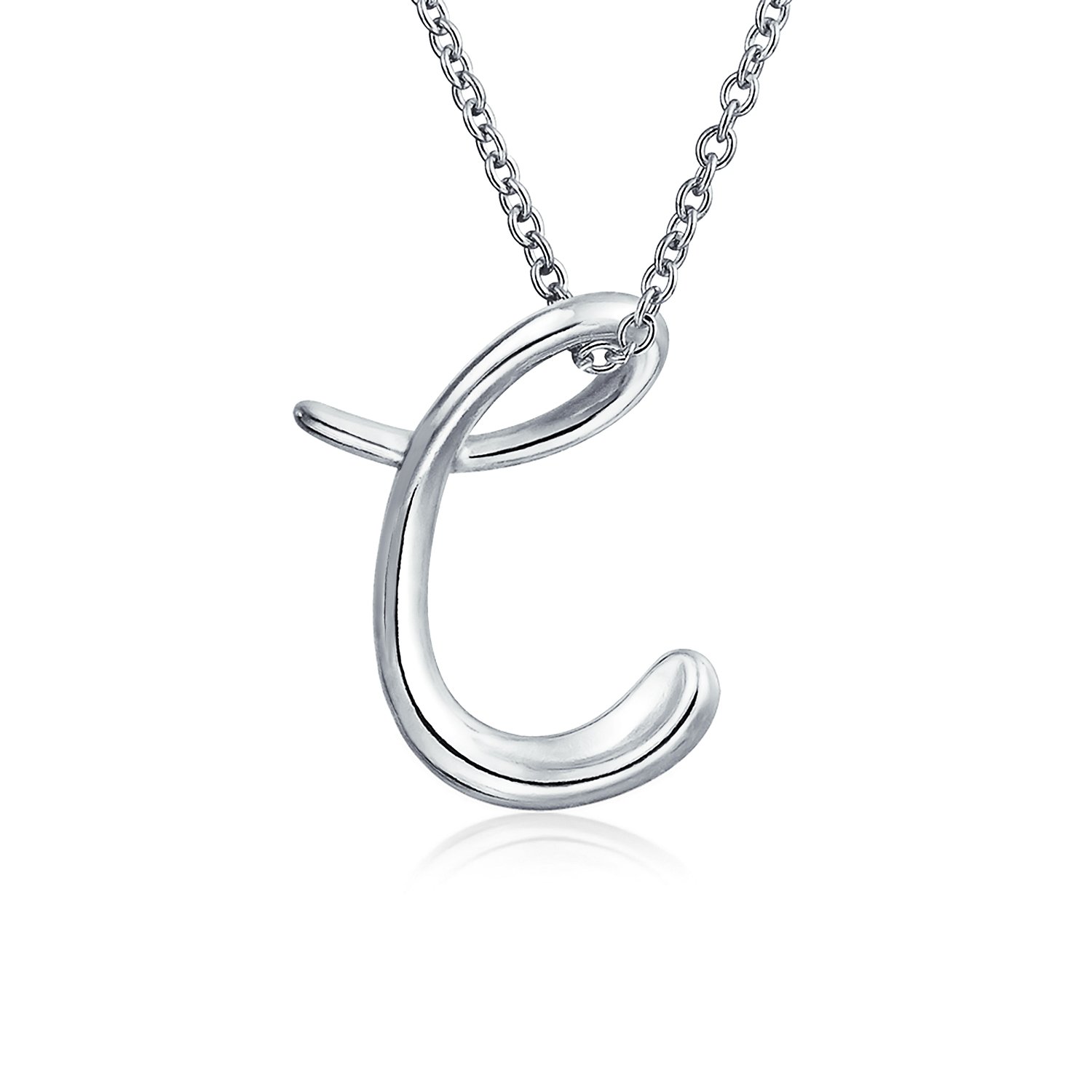 Bling Jewelry Letter C Cursive Alphabet Script Initial Pendant Necklace For Women .925 Sterling Silver 18 Inches โ image 1
