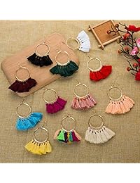 Masedy 9   12 pares de pendientes de aro con borla para mujer en forma de abanico, pendientes de gota para niñas bohemias