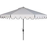 Safavieh PAT8010A Collection Venice Navy and White Single Scallop 9Ft Crank Outdoor Push Button Tilt Umbrella
