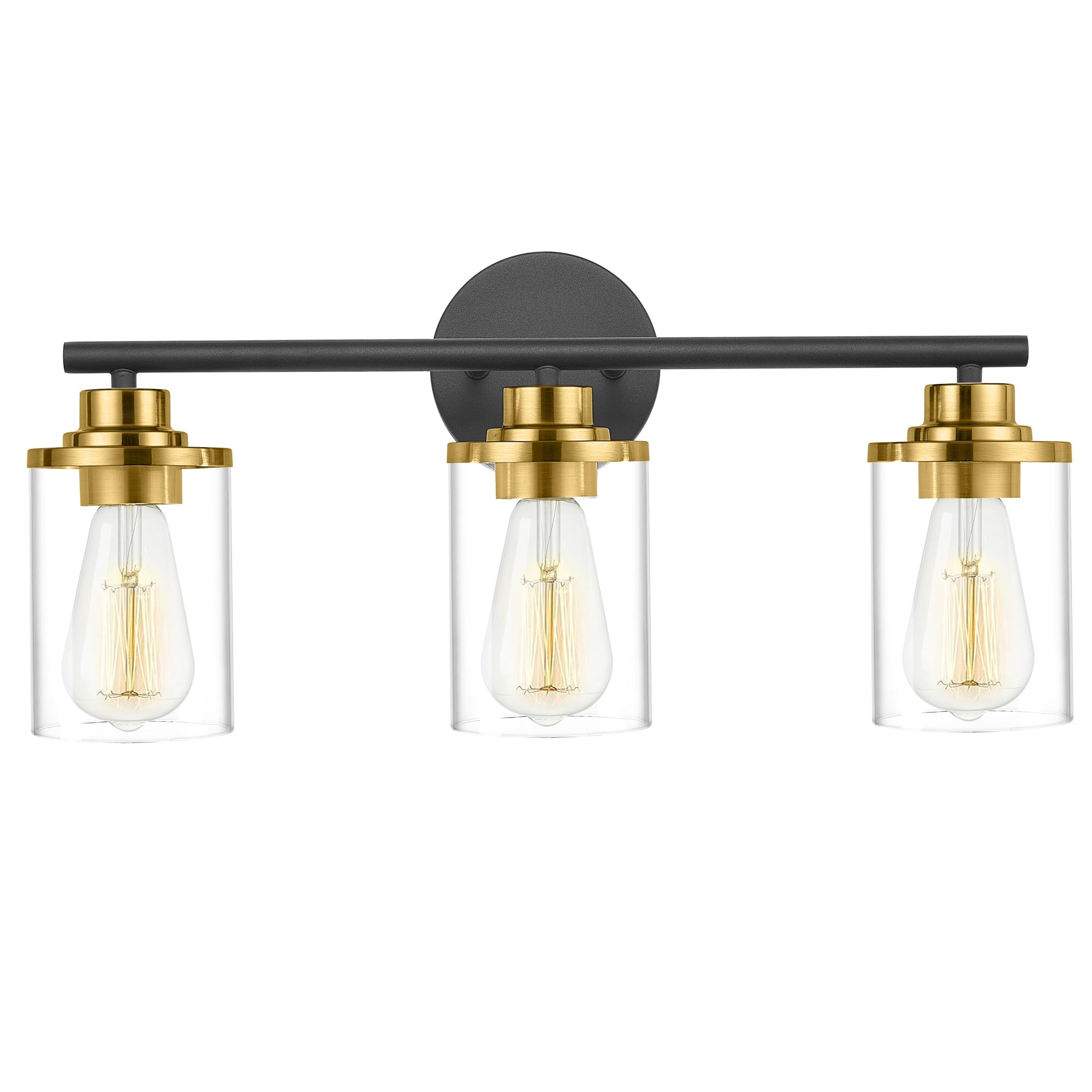 Photo 1 of Porphyions Bathroom Light Fixtures,Vanity Lights,Black and Gold Bathroom Lights Over Mirror,Gold Black Vanity Light,20'' Black Gold 3-Light Modern Sconce