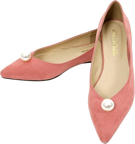 Amazon 神戸レタス パールポインテッドトゥフラットパンプス レディース I1472 L スエードピンク パンプス