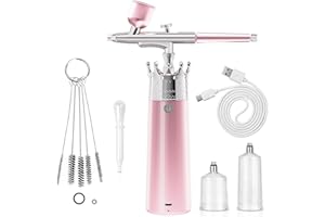 CRPEN Airbrush-Kit Air Brush Kit With Airbrush Compressor Nail Charms Rechargeable Wireless Air Brush for Barber, Nail Art, Cake Decor, Makeup, Model Painting (Pink)