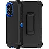 RubCase for iPhone 16 Case 6.1” with Belt Clip Holster, 2X Screen Protector, Heavy Duty Military Grade Full Body Shockproof Dust-Proof Drop Proof Rugged Protective Cover for iPhone 16
