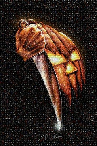 Halloween"Monsters" Mosaic Movie Poster (Made With Pictures of Jason Voorhies, Michael Myers, Freddy Kruger, Leatherface, Jigsaw, Pinhead and more) - (24" X 36") Movie Poster