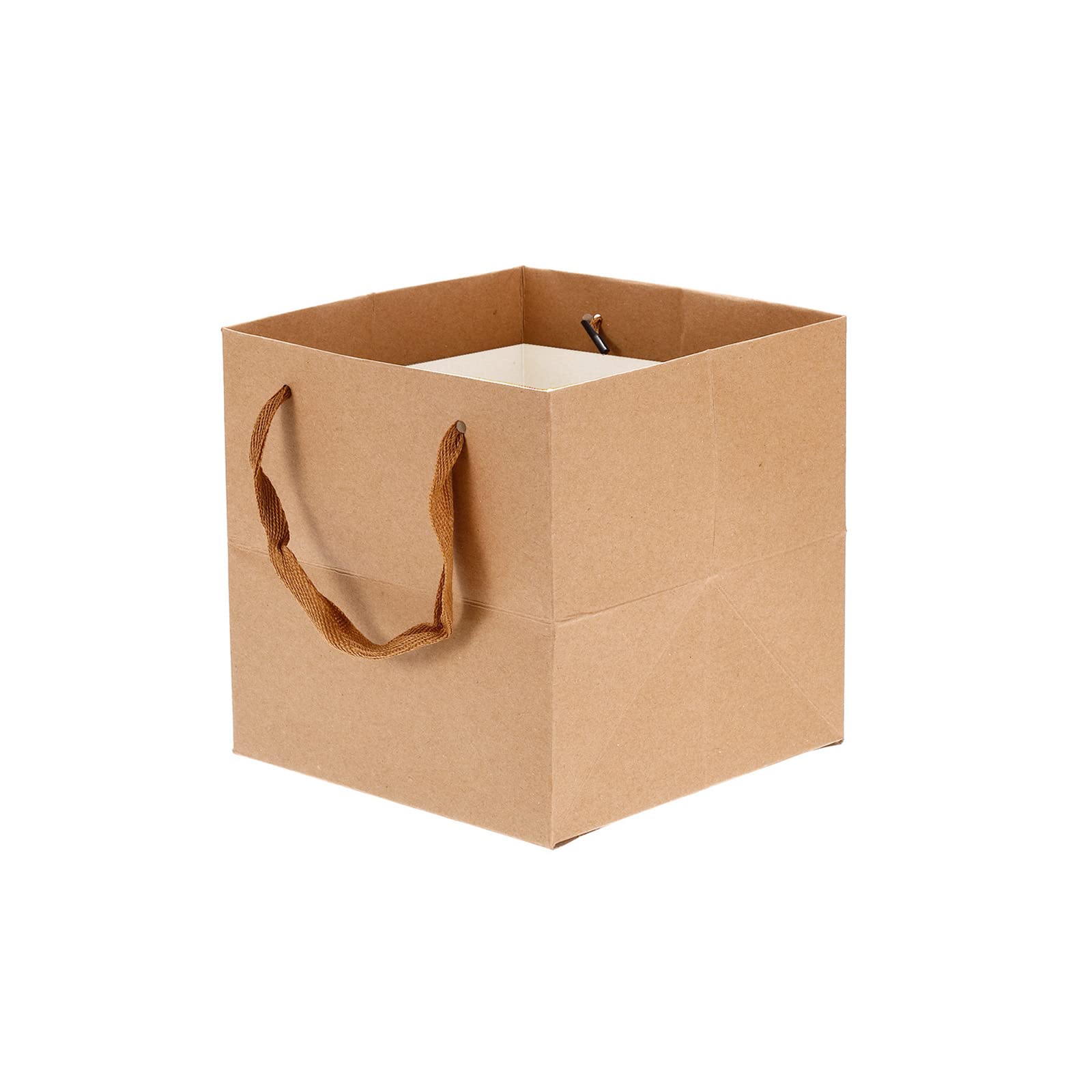 PATIKIL 12x12x12 Inch Square Paper Bag with Handle, 5 Pack Bouquet Packaging Gift Bag for Party Favor, Brown