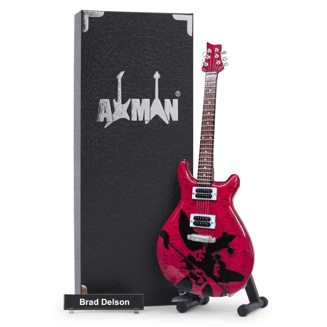 Brad Delson - Miniature Guitar Replica - Music Gifts - Handmade Ornamental 1/4 Scale - Includes a Display Box, Name Tag and Miniature Guitar Stand