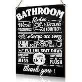 UDNADKEX Bathroom Rules Wall Hanging Decor, Wash Your Hands, Toilet Powder Room Restroom Decor Guest Bathroom Black Wooden Signs, Flush The Toilet