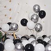 200 Pack Black White and Silver Balloons 5 Inch Latex Black White Metallic Silver Bulk Small Balloon Arch Garland Kit for Birthday Wedding Bridal Baby Shower Supplies Graduation Party Decorations