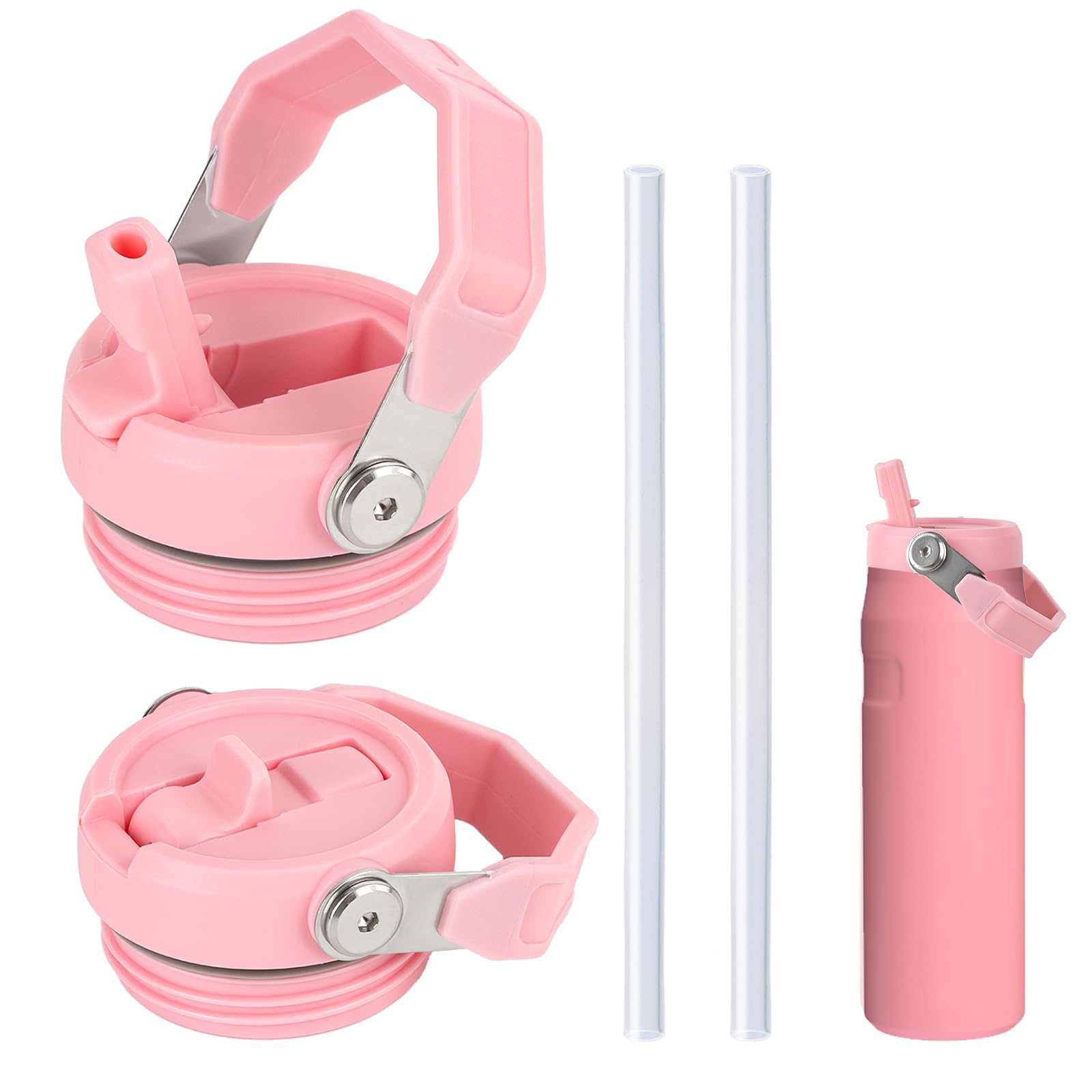 Photo 1 of 2 PCS Replacement Lid for Stanley IceFlow Flip Straw 2.0, Compatible with Stanley 24/16 oz, 2 PCS Spill Proof Lid Accessories Fit, BPA-Free (Pink)